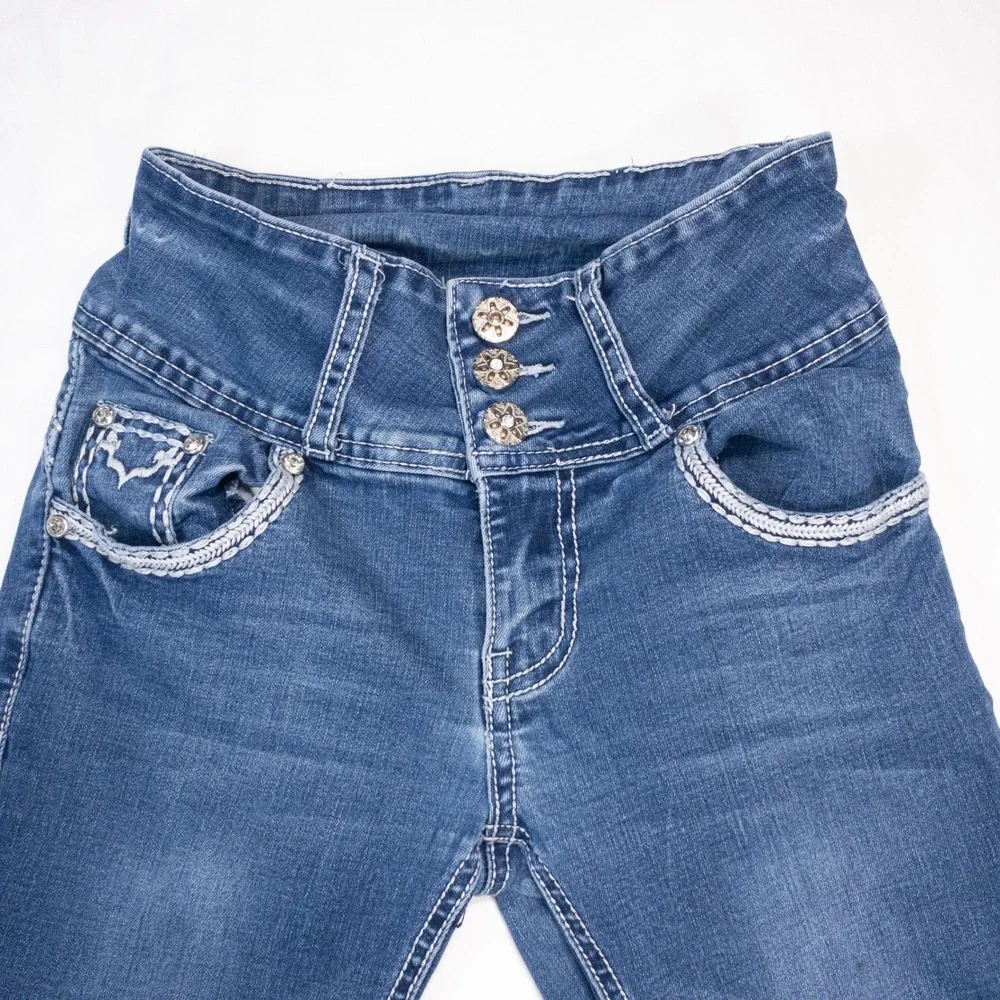 Silver Diva Womens Bootcut Jeans Blue High Waist Embellished Pockets Size 1